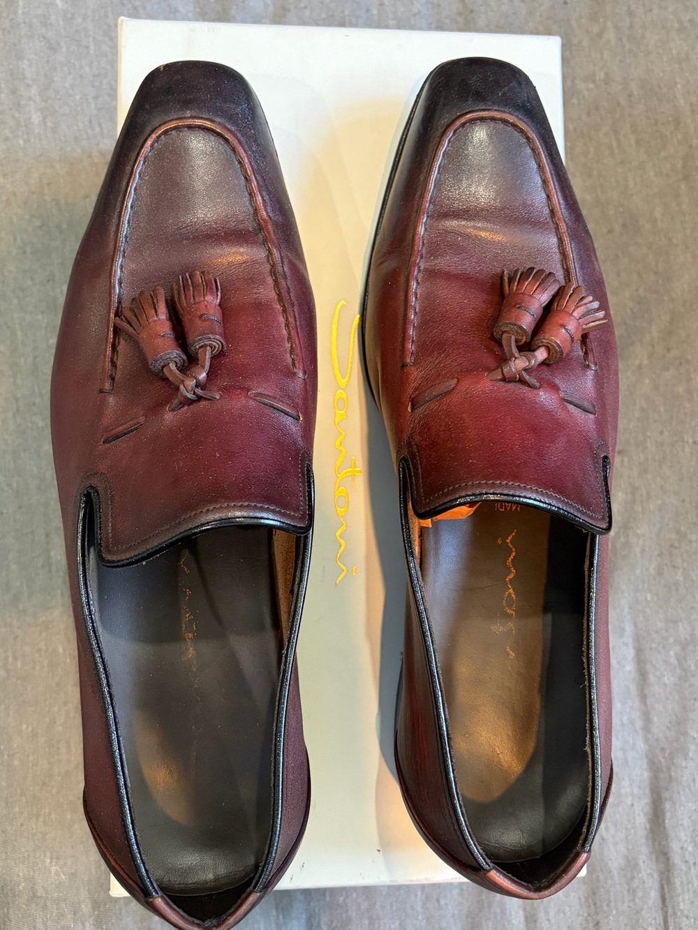 Santoni Men's Oxblood Leather Tassel Loafers